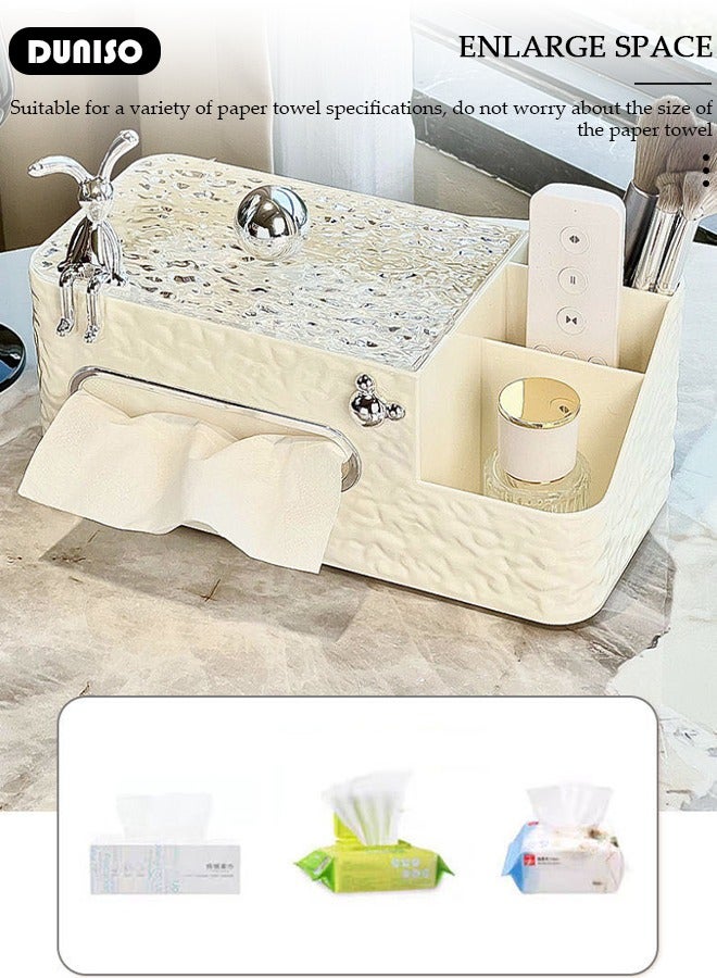 DUNISO Multifunctional Rectangle Tissue Box Cover, Modern Tissue Box with Stationery Remote Control Box, Table Storage Box Container, Facial Tissue Holder for Bathroom, Countertop, Kitchen, Bedroom Dresser and Office Room - Image 3