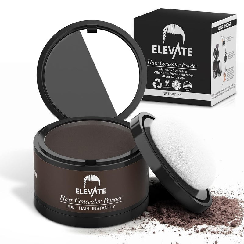 ELEVATE Hair Line Powder Instantly Conceal Hair Loss for Thinning Areas - Shadow Makeup - Root Cover Touch Up with Puff Touch - Instant Gray Coverage for Men and Women (Medium Brown)