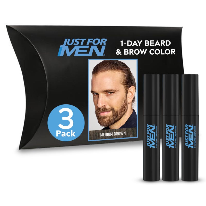 Just for Men 1Day Beard Brow Color Temporary Color for Beard and Eyebrows For a Fuller WellDefined Look Up to 30 Applications Medium Brown Ships in EcoFriendly Packaging Pack of 3 - Image 2