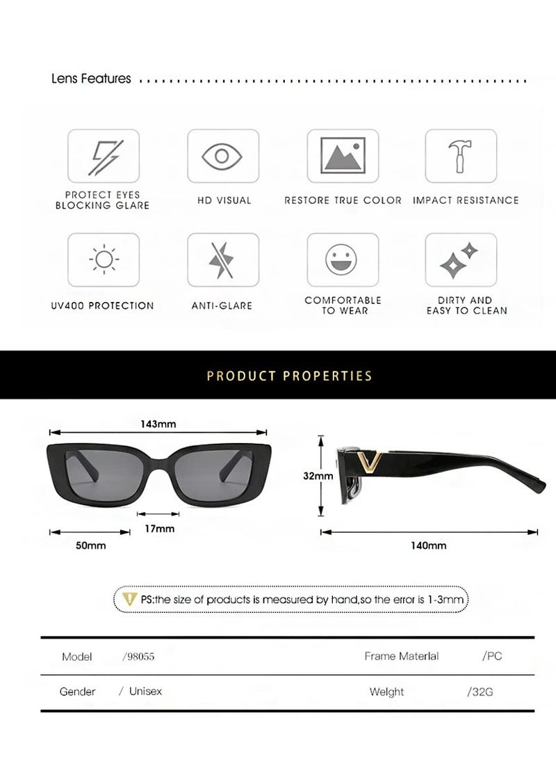 SYOSI Retro Rectangle Sunglasses Women and Men Vintage Small Square Sun Glasses Protection Glasse, UV400 Protection Glasse, Vintage Driving Glasses 90’s Fashion Narrow Square Frame - Image 5