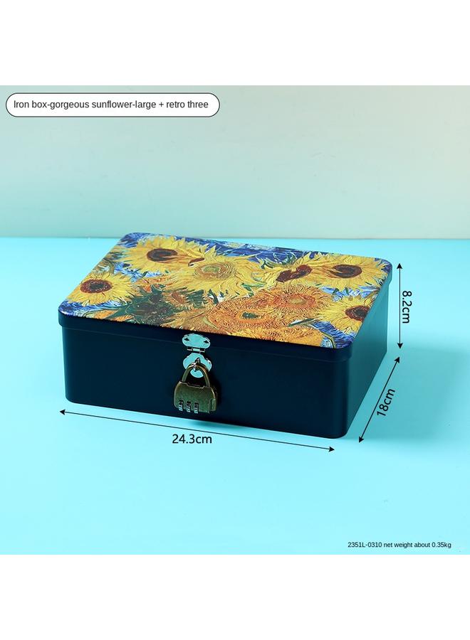 Bluejw Creative Wrought Iron Storage Box With Lock Documents Sundries Tinplate Storage Box Small Fresh Packaging Box Gift Box Empty Box - Image 1