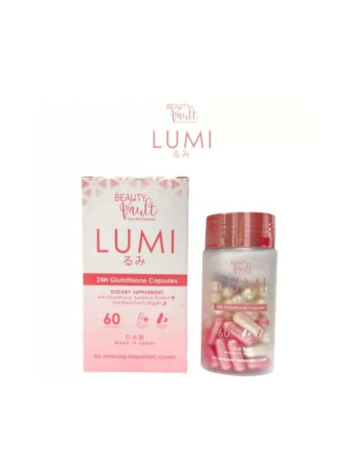 Beauty Vault LUMI 24H Glutathione Capsules – Skin Radiance & Brightening Supplement – 60 Capsules