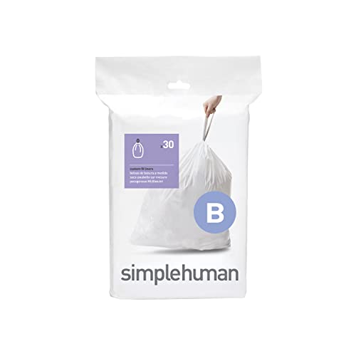 أكياس القمامة بسحاب مخصصة من simplehuman كود B في عبوات موزعة 30 عدداً 6 لترات 16 جالون أبيض