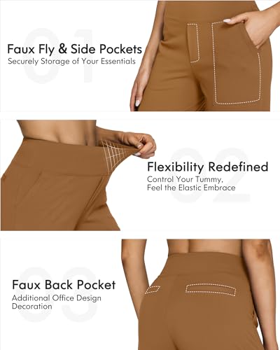 G4Free Wide Leg Sweatpants with Pockets Stretchy Yoga Workout Pants Breathable Palazzo Pajama Loose Pants Tummy Control(Coca Mocha,M,31") - Image 2