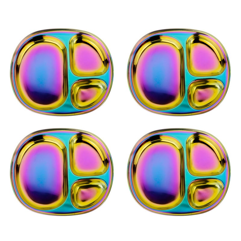Ahimsa Stainless Steel Plates For Kids, Pediatrician Designed Colorful Divided Plates for Toddlers & Baby, Non Toxic, Unbreakable & Dishwasher Safe, Rainbow Set of 4 - Image 1