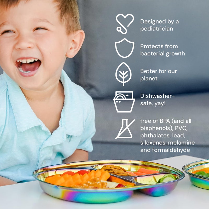 Ahimsa Stainless Steel Plates For Kids, Pediatrician Designed Colorful Divided Plates for Toddlers & Baby, Non Toxic, Unbreakable & Dishwasher Safe, Rainbow Set of 4 - Image 5