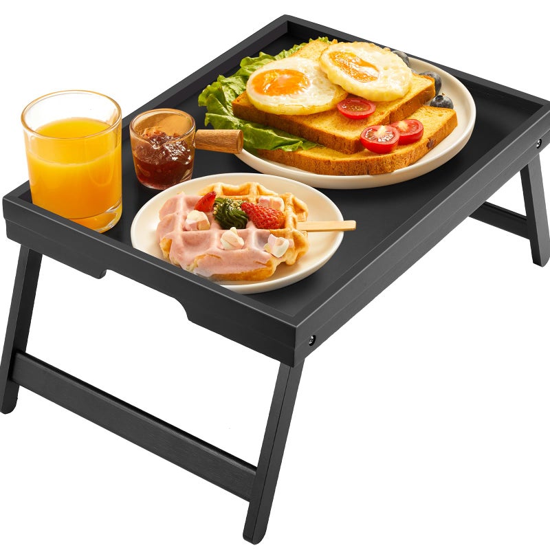 Bed Tray Table with Folding Legs Wooden Serving Breakfast in Bed or Use As a Platter Tray by Pipishell Black
