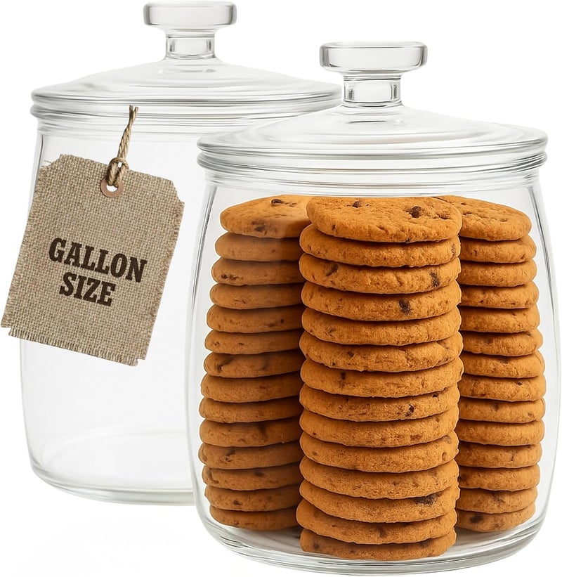 kitchentoolz 1 Gallon Glass Cookie Jar with Lid – Set of 2 Large Glass Jars with Lids for Cookies, Candy, Flour, Sugar, Pet Treats – Clear Glass Canisters for Food Storage - Pack of 2 - Image 1