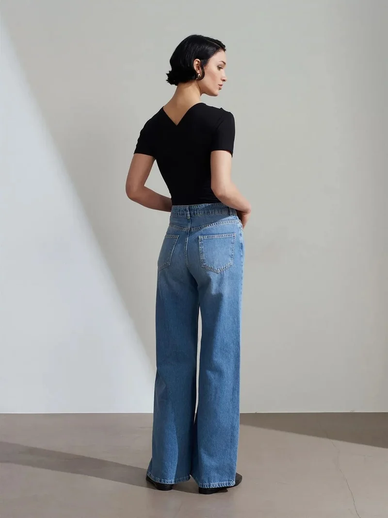 ديلفين Dilvin High-Waist Wide-Leg Cotton Denim Jeans