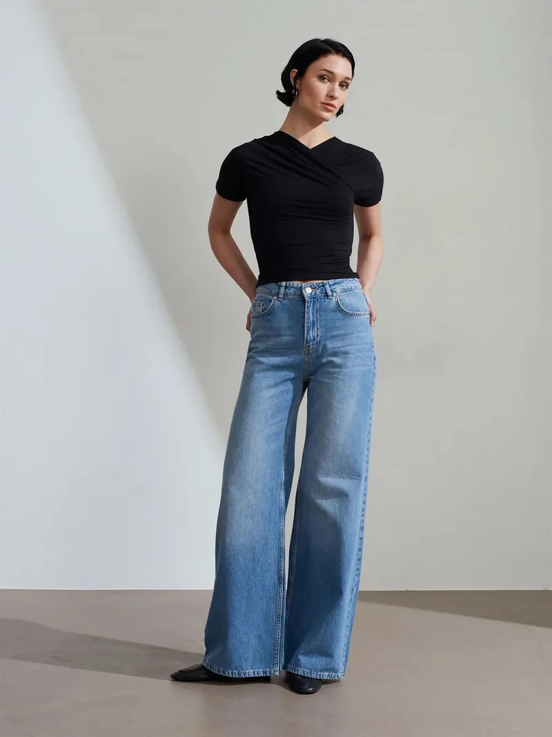 ديلفين Dilvin High-Waist Wide-Leg Cotton Denim Jeans