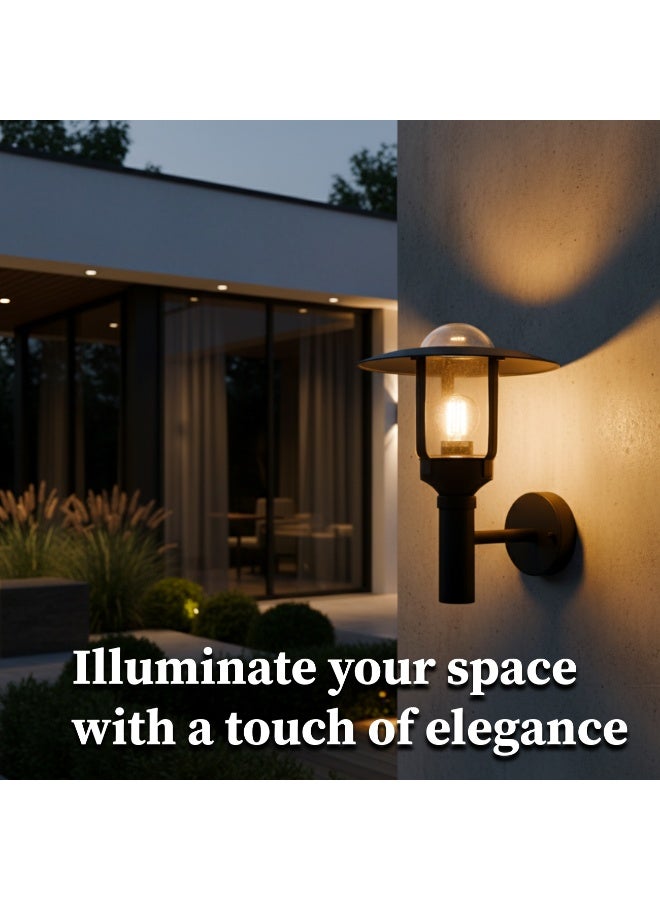 ALFRIDAY Outdoor Wall Lantern, E27 Socket, Clear Glass Shade, Metal Housing, IP44 Weatherproof, Hard-Wired Exterior Sconce, Bulb-Changeable, Modern Black Finish for Patio/Garden/Porch/Facade - Image 5