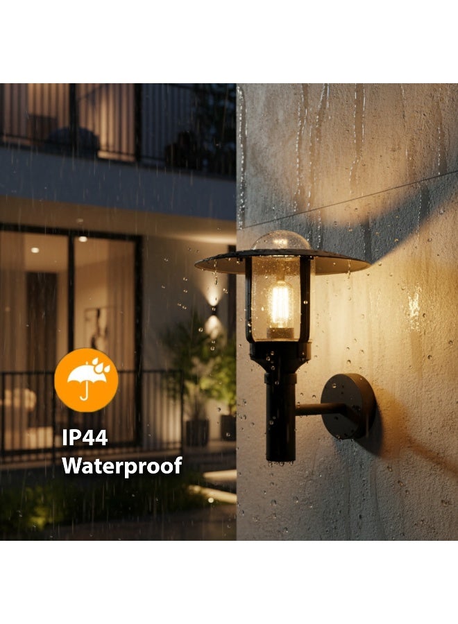 ALFRIDAY Outdoor Wall Lantern, E27 Socket, Clear Glass Shade, Metal Housing, IP44 Weatherproof, Hard-Wired Exterior Sconce, Bulb-Changeable, Modern Black Finish for Patio/Garden/Porch/Facade - Image 2
