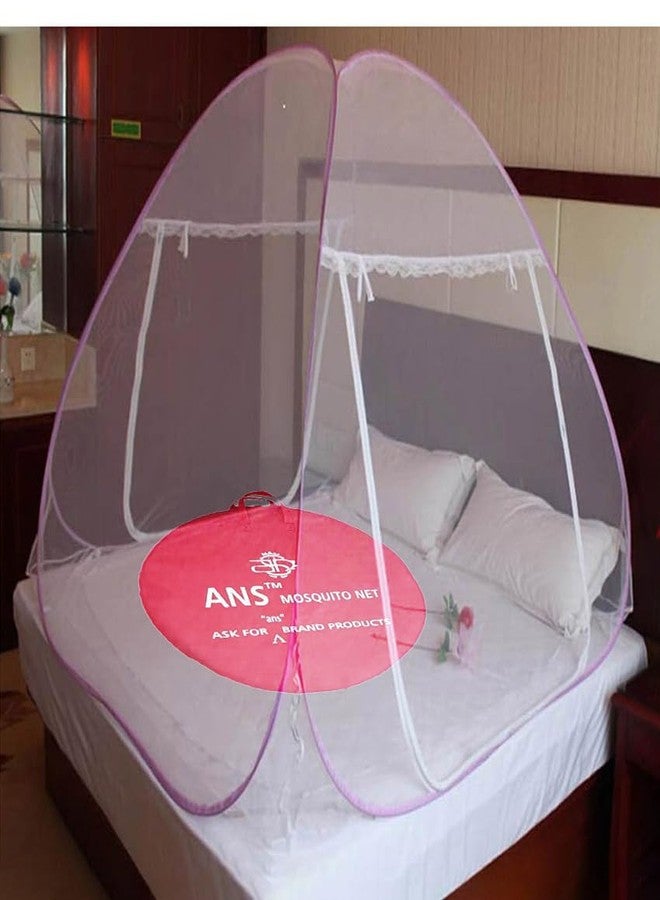 ANS Premium Double Bed King Size Foldable Mosquito Net - Rust-Free Rod, 35 GSM Fabric quality - 200x200x150 cms - 2 Doors - with Storage Bag - Easy Setup Super Soft Net (Pink Color Mosquito net Double bed) - Image 1