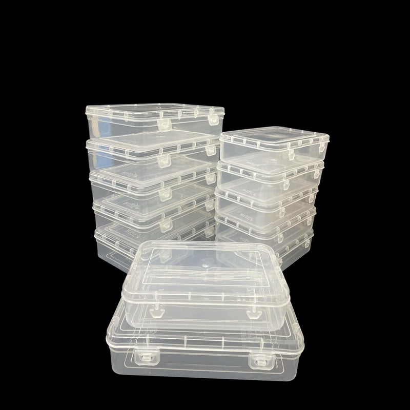 URBAA Small Storage Boxes container with Lock Lid Jewellery Case OrganiserPUREPACK445512 Size No 44 55 Clear 165 x 11 x 45 Cm Clear 195 x 13 x 5 Cm Set of 12 Rectangular - Image 1
