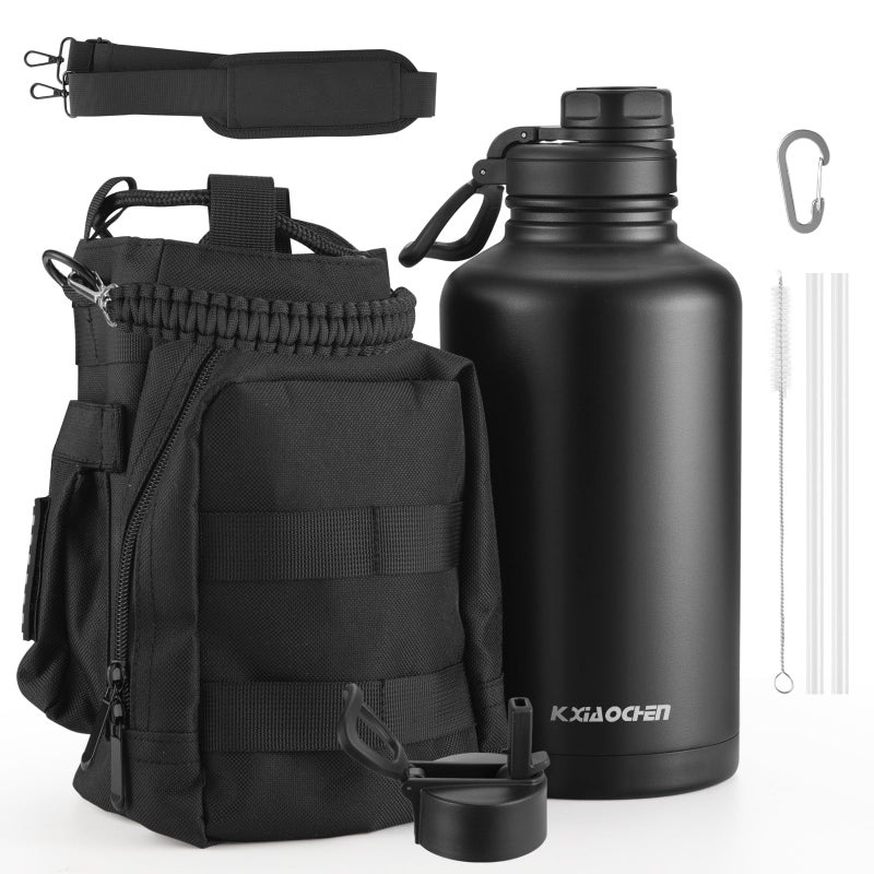 KXIAOCHEN 64 Oz Insulated Water Bottle Half Gallon With Paracord Handle Strap, Cold For 48 Hrs Leak Proof Large Stainless Steel Water Bottle With Straw And Spout Lid For Gym Hiking Camping - Image 1