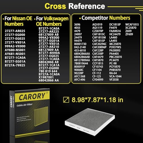 Carory Cabin Air Filter w/Activated Carbon for Nissan, INFINITI, Chrysler, Dodge, VW Select Models - Armada, Frontier, GT-R, Titan, Titan XD, Town & Country, Grand Caravan, Q50, QX80, QX60, Routan, and More - Image 3