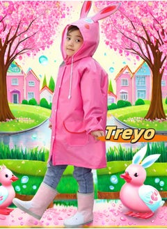 TREYO Cute Cartoon Raincoat for Kids – Waterproof and Breathable Girls’ Hooded Poncho, Durable Outdoor Rain Suit（pink rabbit ）  - Image 1