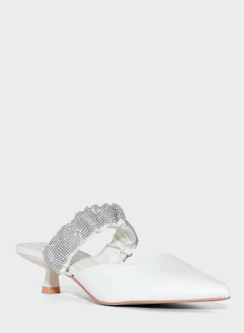 Ginger Diamante Scrunchie Strap Pointed Pump