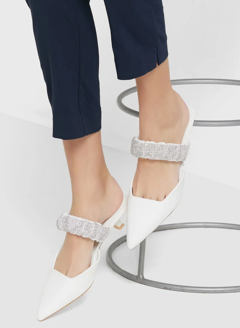 Ginger Diamante Scrunchie Strap Pointed Pump