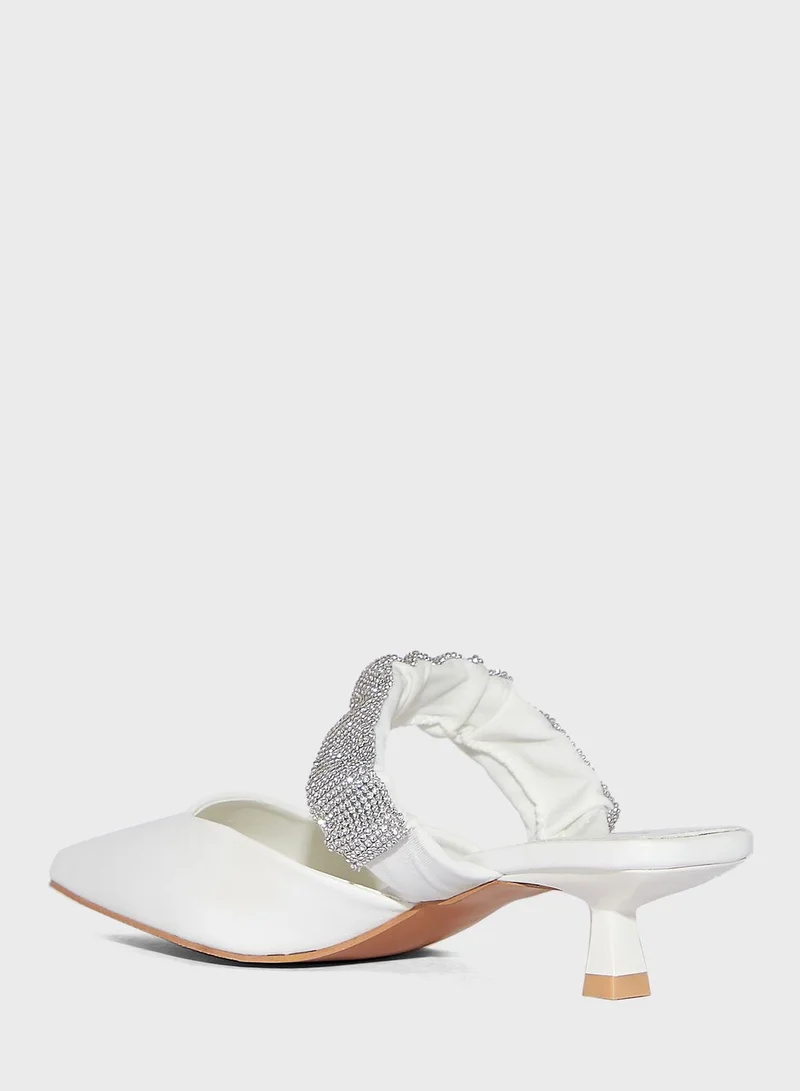 Ginger Diamante Scrunchie Strap Pointed Pump