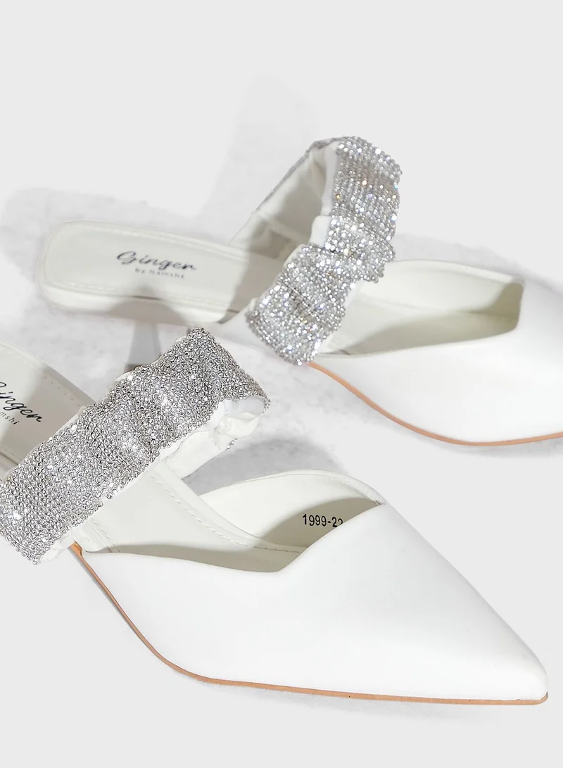 Ginger Diamante Scrunchie Strap Pointed Pump