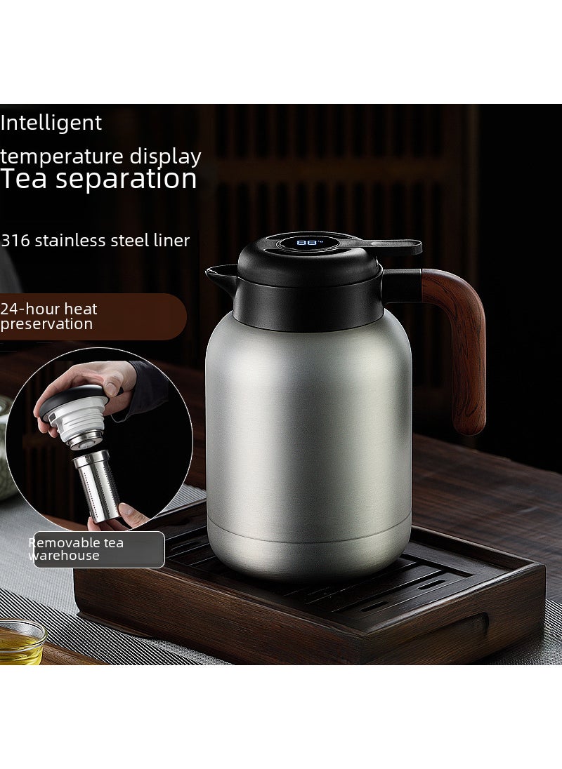 Generic - 316 stainless steel stewed teapot thermos pot Miso old white tea tangerine peel stewed pot stewed pot Shangming coffee pot thermos Classical ash 1100ml (independent tea warehouse) - Image 1