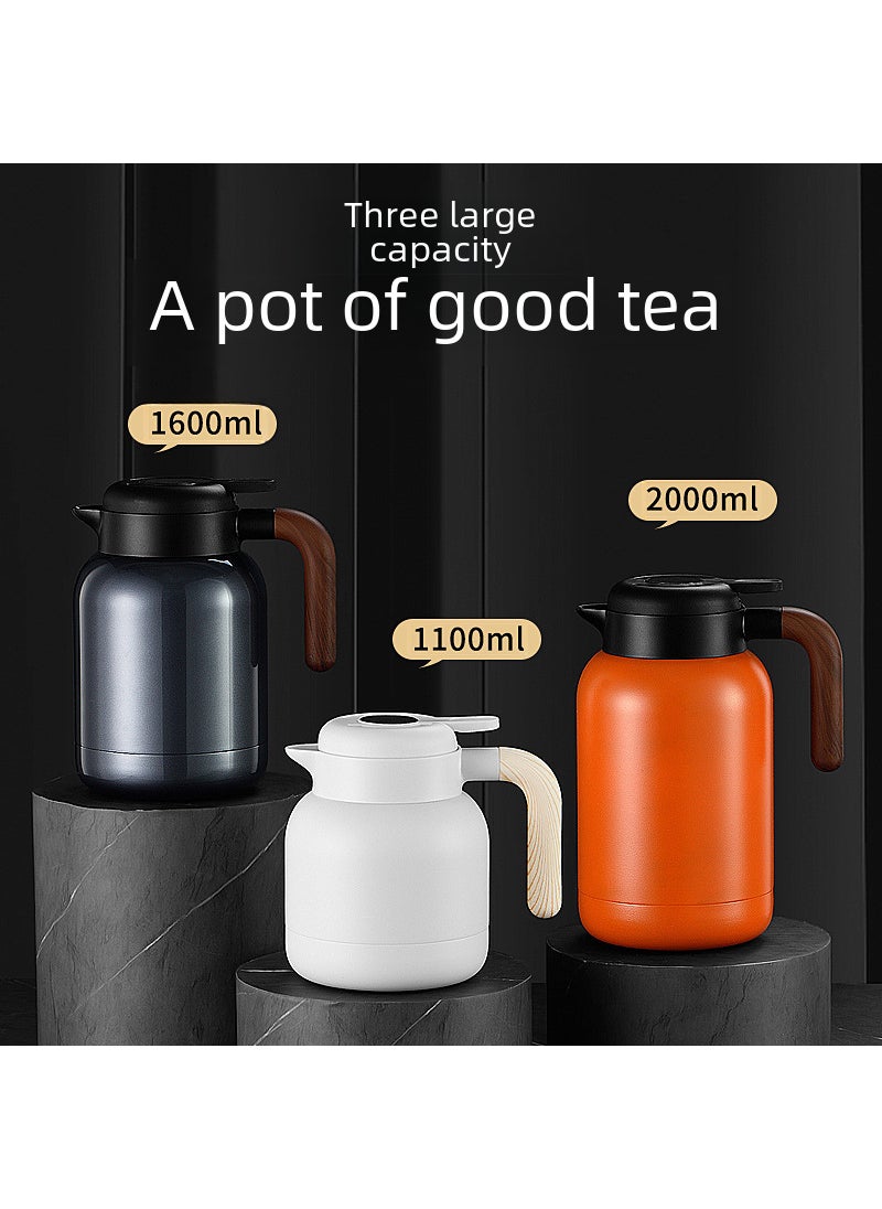 Generic - 316 stainless steel stewed teapot thermos pot Miso old white tea tangerine peel stewed pot stewed pot Shangming coffee pot thermos Classical ash 1100ml (independent tea warehouse) - Image 1
