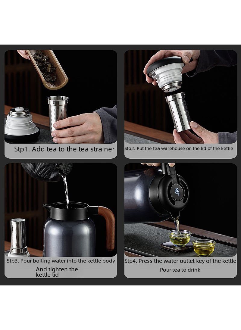 Generic - 316 stainless steel stewed teapot thermos pot Miso old white tea tangerine peel stewed pot stewed pot Shangming coffee pot thermos Classical ash 1100ml (independent tea warehouse) - Image 1