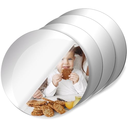True Flair Silver Acrylic Mirror for Art and Craft Purpose Painting | 6 Inch X 6 Inch Pack of 4 | Round Circle Mirror for Lippan Art, and Many More - Image 1
