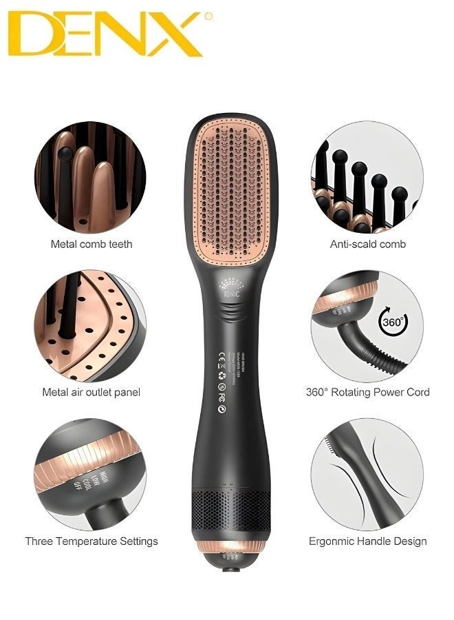 Denx 2-in-1 Professional Hair Dryer Brush ‚Äì 1200W Ceramic Hot Air Styler, Hair Dryer & Volumizer, Fast Blow Dry with Heat Settings, Oval Barrel Brush for All Hair Types ‚Äì Black - Image 2