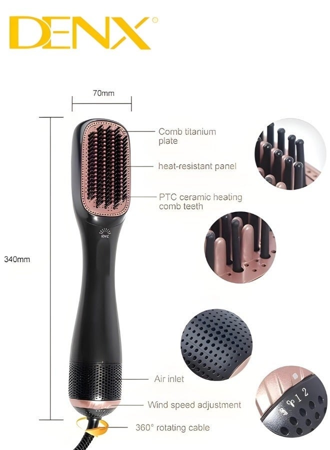 Denx 2-in-1 Professional Hair Dryer Brush ‚Äì 1200W Ceramic Hot Air Styler, Hair Dryer & Volumizer, Fast Blow Dry with Heat Settings, Oval Barrel Brush for All Hair Types ‚Äì Black - Image 3
