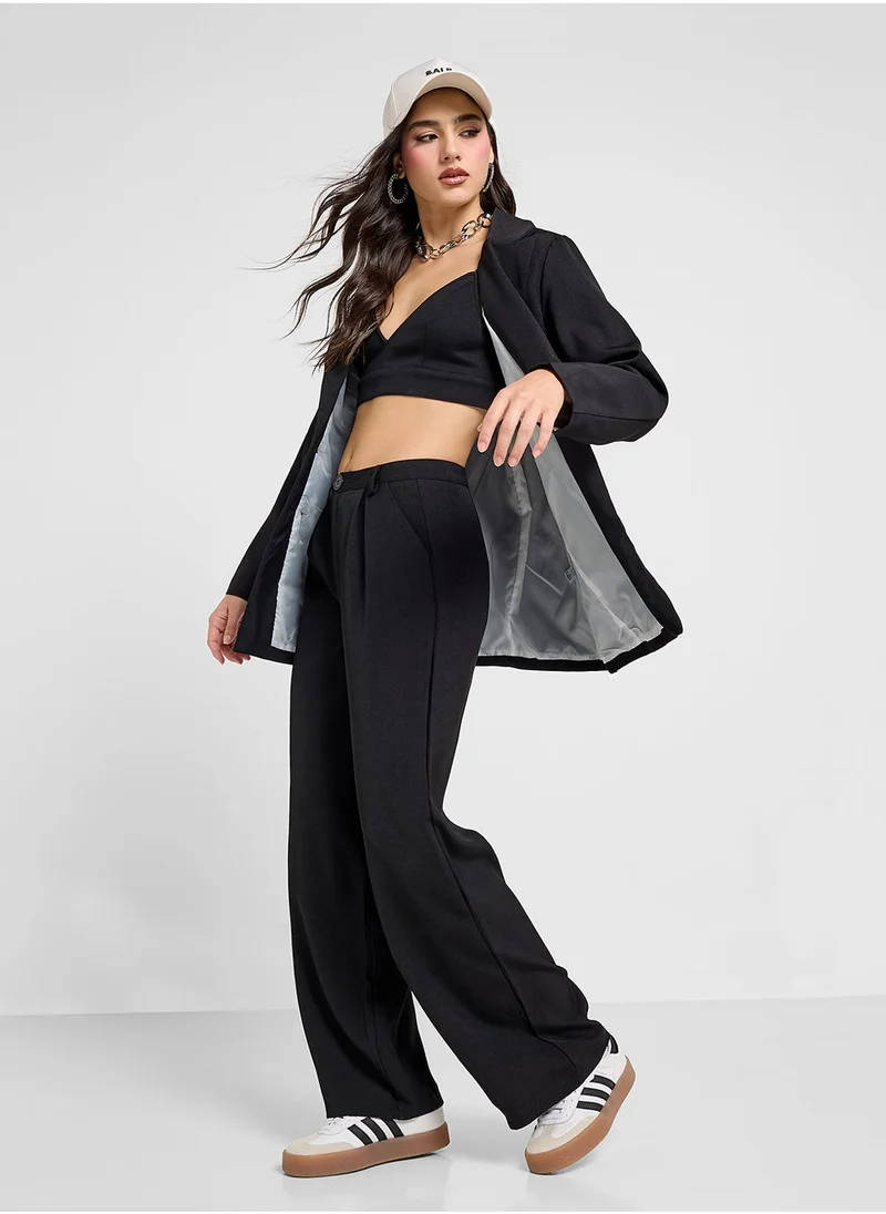 جينجر Oversize Boyfriend Blazer & Wide Leg Pant Co-Ord Set