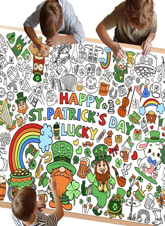 Actilize St. Patrick's Day Coloring Poster, 32 x 71 Inch Versatile Paper Coloring Tablecloth, St Pattys Day Crafts, Party Decorations - Image 1