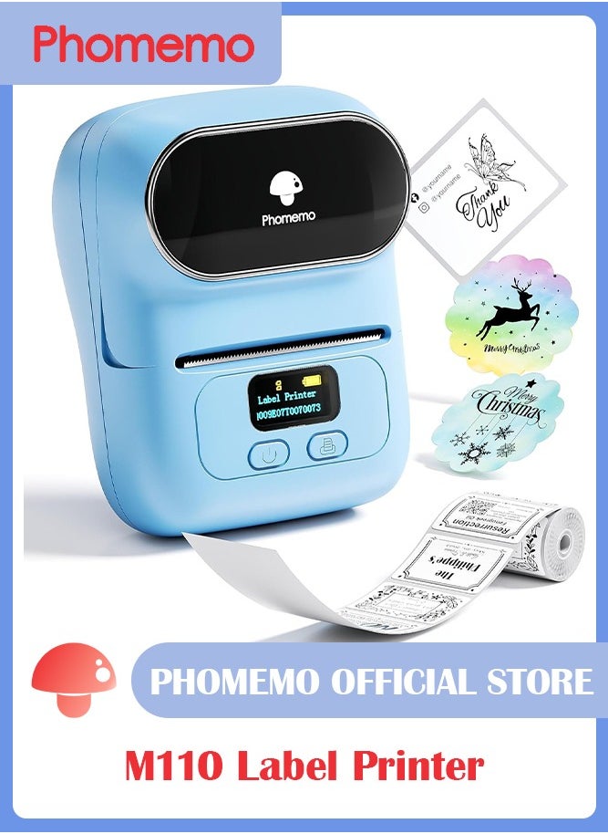 phomemo - M110 Label Maker Machine with 50mm Print Width, Portable Bluetooth Thermal Label Printer, Barcode Printer for Clothing, Jewelry, Retail, Mailing, Compatible with Android IOS System (Blue) - Image 1