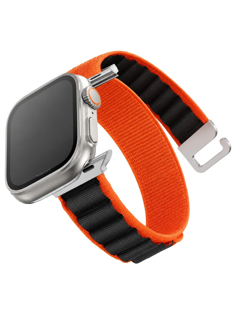 Replacement Band for Apple Watch Band 49mm 46mm 45mm 44mm - Alpine Loop Band for Women Men - Adjustable With Metal G-Hook Strap For iWatch Ultra Series SE 8/7/6/5/4/3/2/1 - Black Orange - Image 2