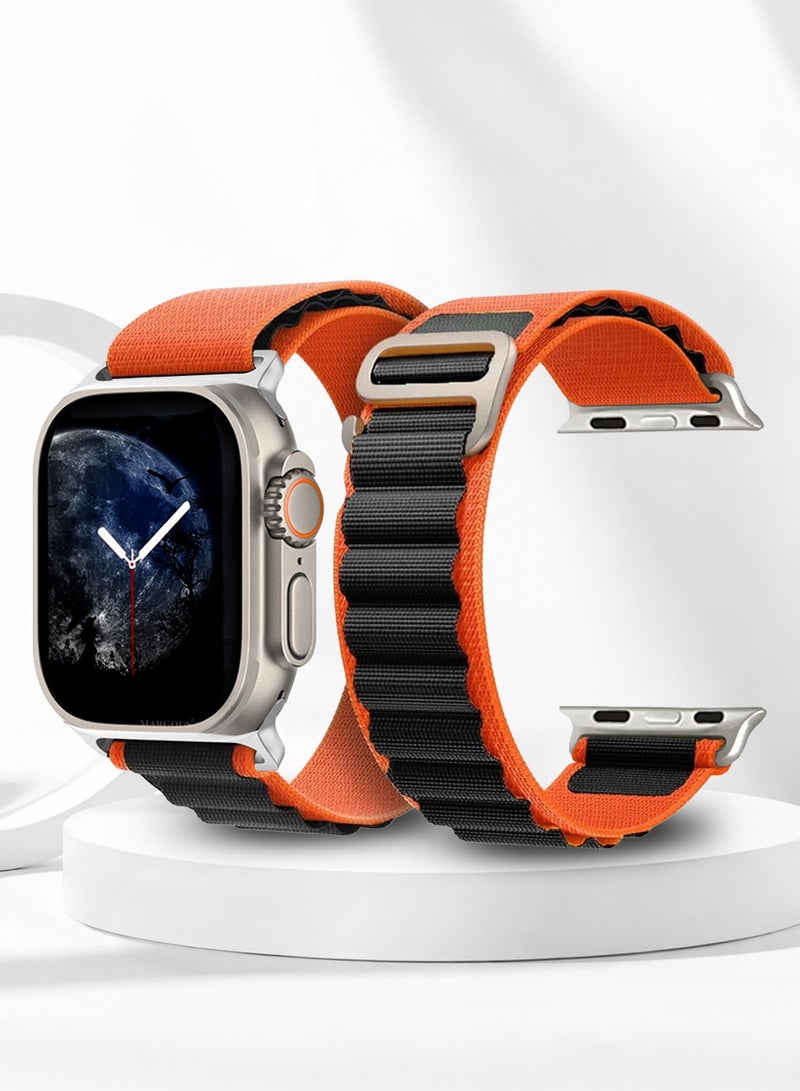 Replacement Band for Apple Watch Band 49mm 46mm 45mm 44mm - Alpine Loop Band for Women Men - Adjustable With Metal G-Hook Strap For iWatch Ultra Series SE 8/7/6/5/4/3/2/1 - Black Orange - Image 1