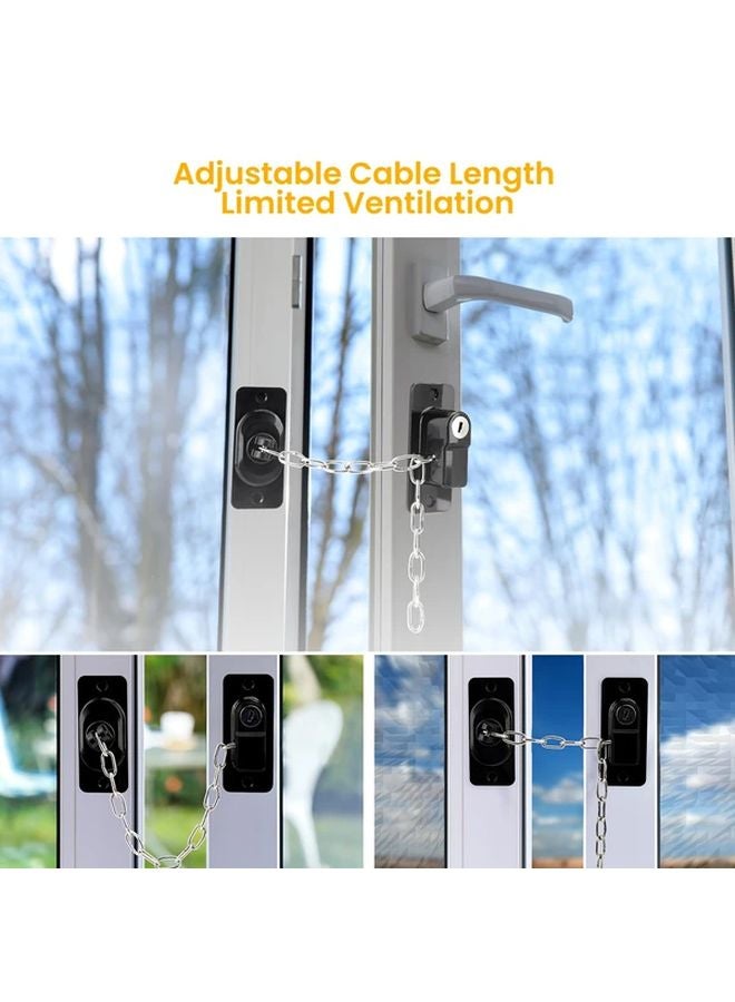 Black Heavy Duty Adjustable Window Stopper Lock 2pcs No Drill Self Adhesive Security Chain - Image 3