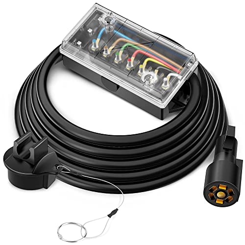 MICTUNING Heavy Duty 7 Way Trailer Cord Plug Connector with Transparent Cover 7 Gang Junction Box 8 Feet, Weatherproof - Image 1