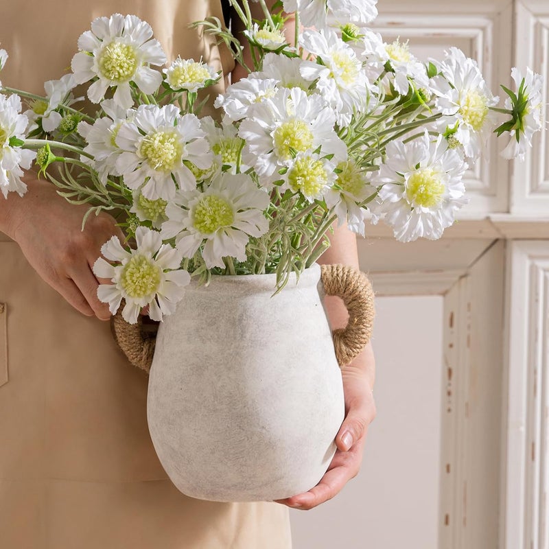 Vanselia Ceramic Flower Vase Home Decor - 7.1 Inch White Rustic Table Flowers Vases Living Room Bedroom Plant Decoration Modern Farmhouse Vintage for Kitchen Shelf Office Coffee Dining Desk House Women - Image 4