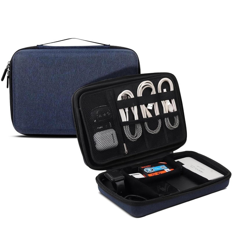 GadgetBite Hard Travel Electronic Organizer EVA Case for MacBook Power Adapter Chargers Cables Power Bank Magic Mouse Hard Drive USB Flash Disk SD Card Small Portable Accessories Bag -Blue - Image 1