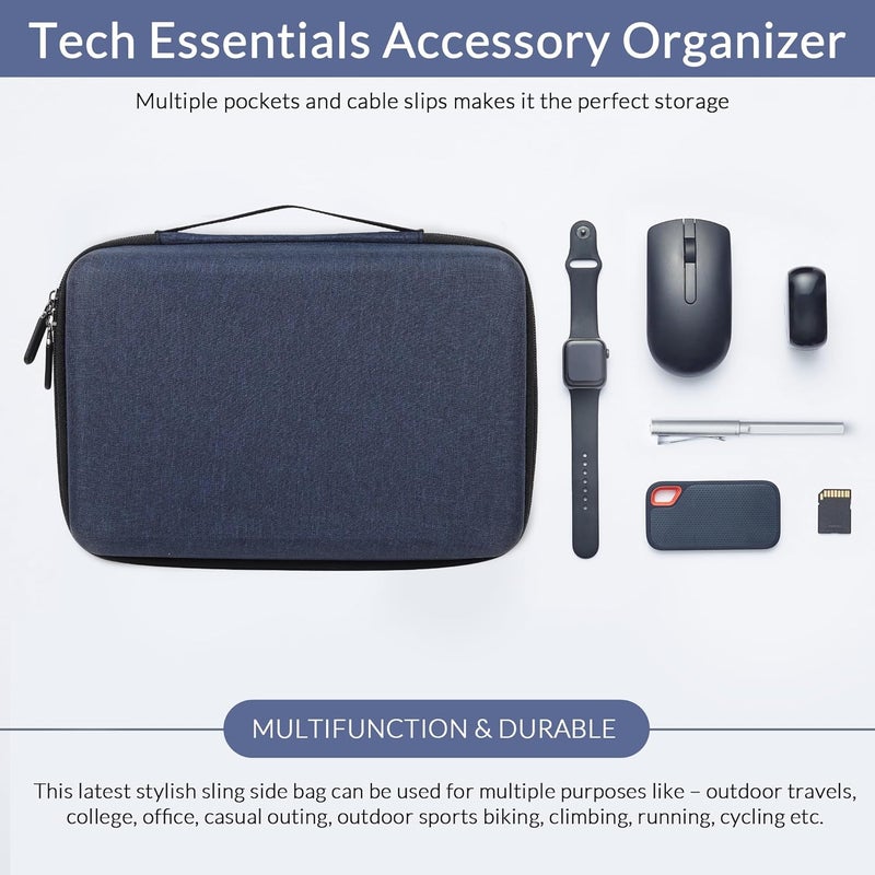 GadgetBite Hard Travel Electronic Organizer EVA Case for MacBook Power Adapter Chargers Cables Power Bank Magic Mouse Hard Drive USB Flash Disk SD Card Small Portable Accessories Bag -Blue - Image 3