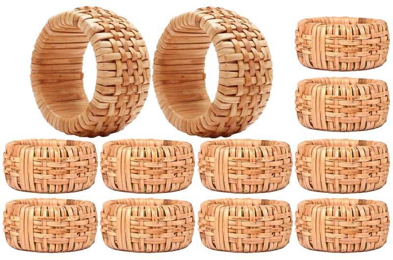 Alpha Living Home ALPHA Living HOME  Natural Rattan Napkin Rings Set of 12 Handcrafted Cane Serviette Holders for Table Decor Weddings Parties Dinners Rustic Boho Style Napkin Ring Set  Tan Color 