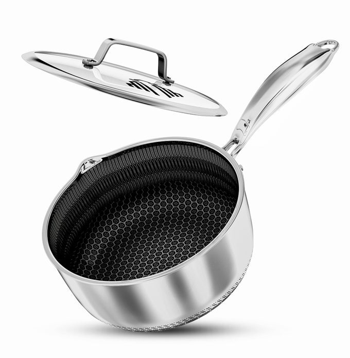 SAUCEPAN WITH LID 20CM2L NONSTICK SAUCE POT FOR INDUCTION GAS ELECTRIC HOBS COOKING POT WITH POUR SPOUT STAY COOL HANDLE ANTI SCRATCH HONEY COMB GERMAN ENGINEERING CHEMICAL FREE