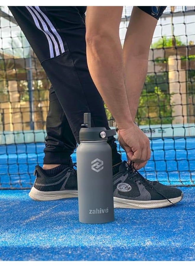 Zahive 🎁 FREE BONUS BUNDLE: Each purchase comes with a stainless steel water bottle, accompanied by a bonus pack of 3 leak-proof lids, 2 straws, a carrying bag, and a straw brush. A perfect set for all your outdoor and indoor activities and for adults. 💎 SUPERIOR INSULATION & QUALITY: Our double-wall vacuum insulated water bottle is crafted from food-grade 18/8 stainless steel ensuring your drinks stay cold or hot for longer. This stainless steel water bottle is your ideal companion as a thermos or coffee mug, keeping your beverages at the desired temperature. - Image 4