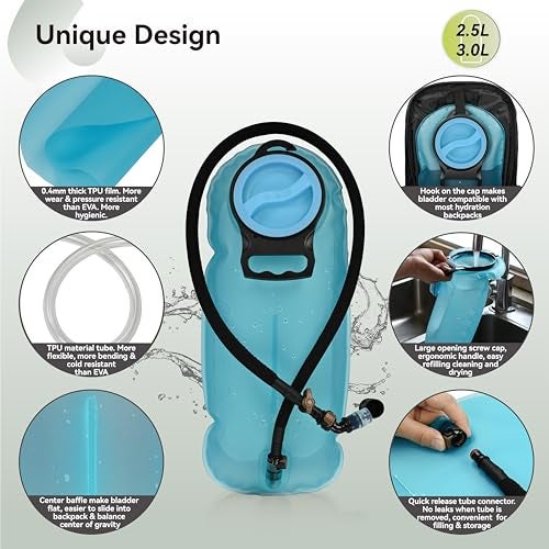 MARCHWAY 2L/2.5L/3L TPU Hydration Bladder, Ultra Durable Water Reservoir Bag with Insulated Tube for Hydration Pack for Cycling, Hiking, Running, Climbing, Biking (3L Blue 100oz) - Image 3