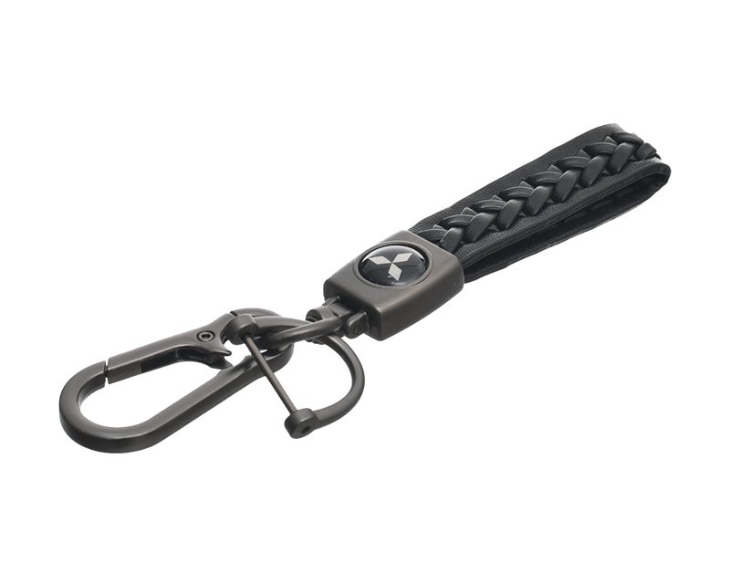 سلسلة مفاتيح جلدية بشعار ميتسوبيشي الجديد وسلسلة مفاتيح معدنية - أسود - Image 1