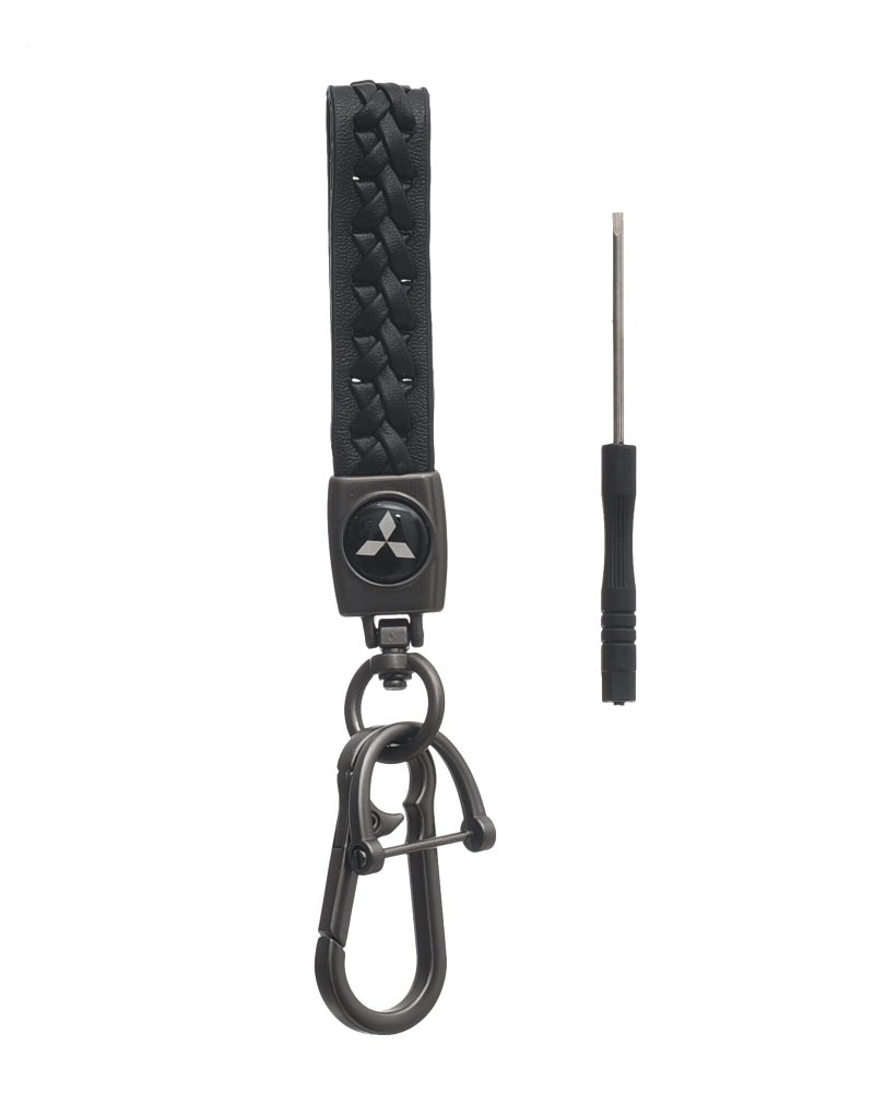 سلسلة مفاتيح جلدية بشعار ميتسوبيشي الجديد وسلسلة مفاتيح معدنية - أسود - Image 2