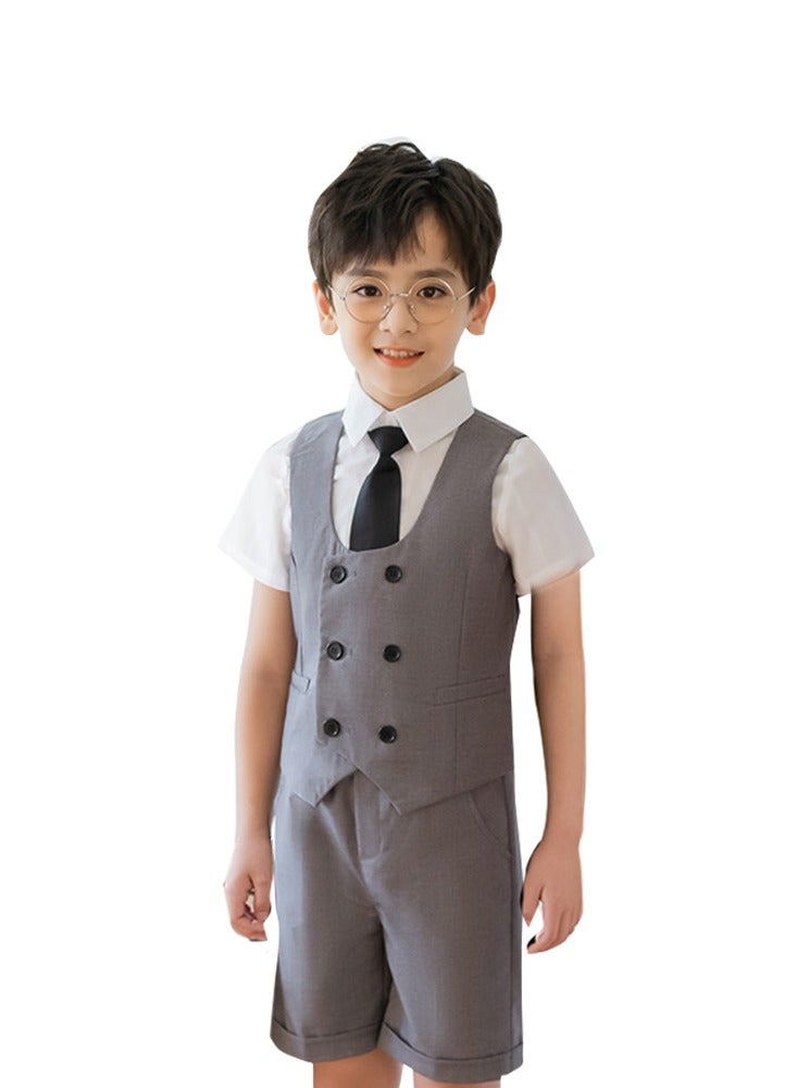 Al Aoyama Toddler Boy Suits Kids Summer Clothes Kids Short Tuxedo with Vest+Shirt+Pants+Bowtie Formal Dress 3-12 Years  - Image 1