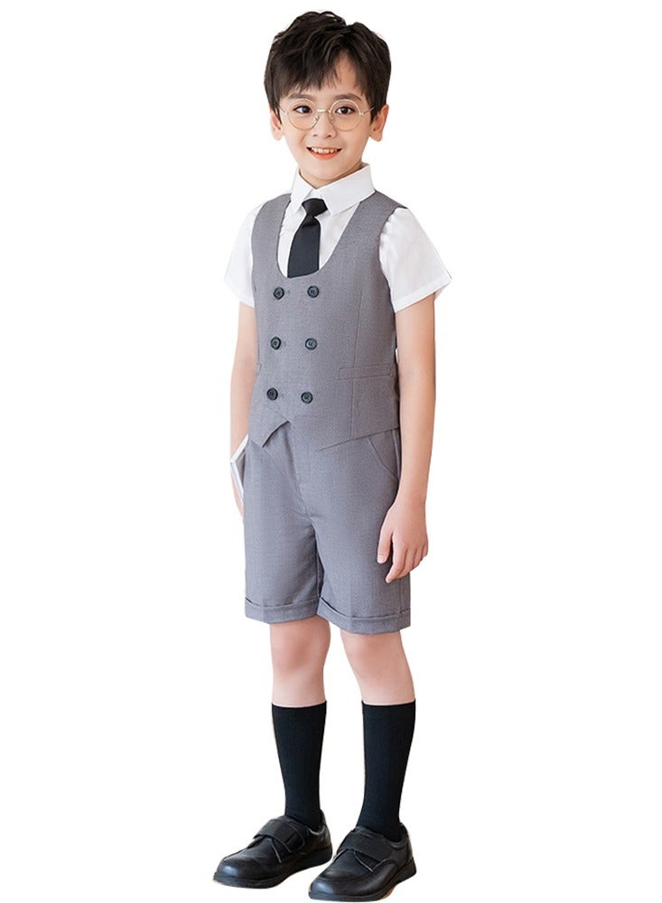 Al Aoyama Toddler Boy Suits Kids Summer Clothes Kids Short Tuxedo with Vest+Shirt+Pants+Bowtie Formal Dress 3-12 Years  - Image 3