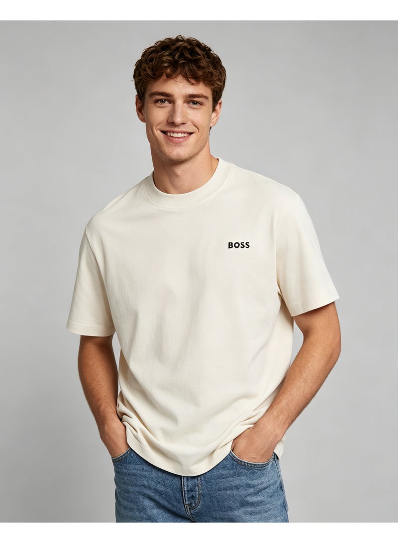 BOSS Unisex Casual Short Sleeve T‑Shirt, Basic Everyday Wear, Loose Fit Top For Men And Women, Off‑White - Image 5